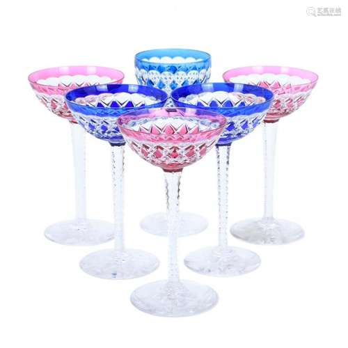 SET OF FIVE FRENCH BACCARAT CHAMPAGNE GOBLETS AND A GOBLET, ...