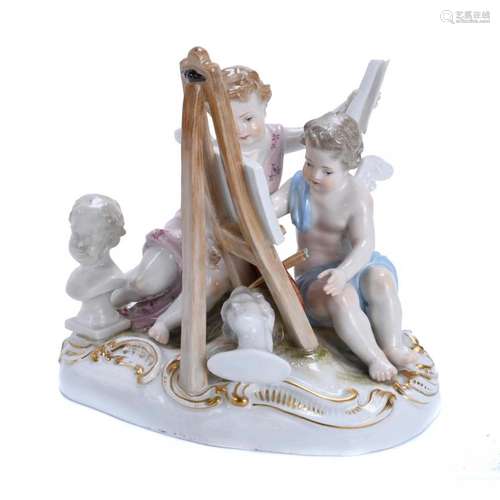 "CUPIDS PAINTING", GERMAN FIGURAL GROUP FROM MEISS...