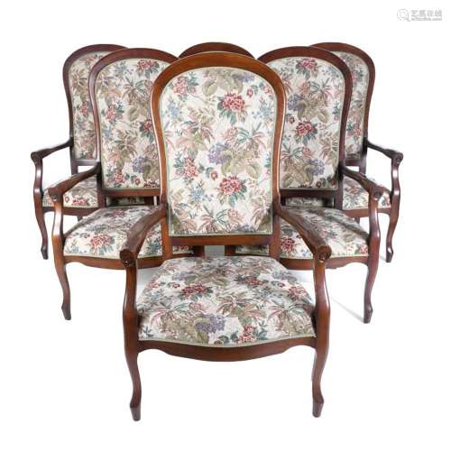 SET OF SIX "VOLTAIRE" ARMCHAIRS, MID 20TH CENTURY.