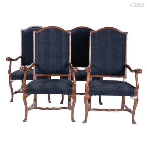 SET OF FOUR ENGLISH LARGE ARMCHAIRS WITH ARMRESTS, QUEEN ANN...