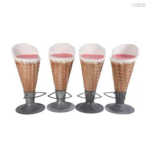 SET OF FOUR "ICE CREAM" BAR STOOLS, 20TH CENTURY.