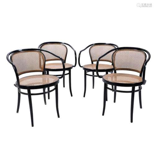 AUGUST THONET (1859-1910). SET OF FOUR B9 CHAIRS WITH ARMCHA...