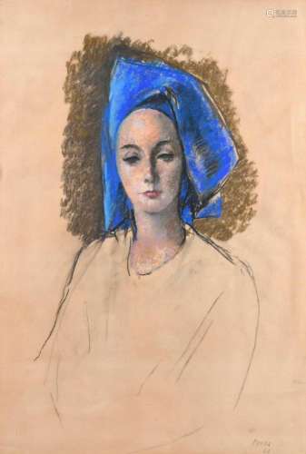 PERE PRUNA OCERANS (1904-1977). "WOMAN WITH A BLUE TURB...