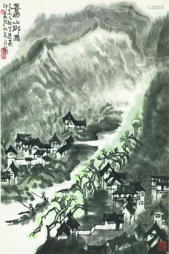 b.1937 李行简 春雨山乡 纸本 立轴