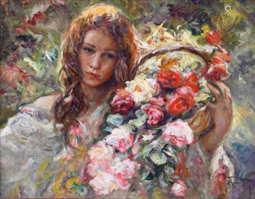 JOSÉ ROYO (1941). "GIRL WITH A BASKET OF FLOWERS".