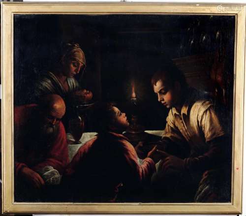 Da Ponte Jacopo bottega di, Scena di interno a lume di cande...
