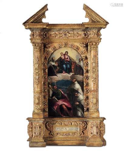 Caliari Paolo, Madonna con Bambino in gloria tra San Elia, E...