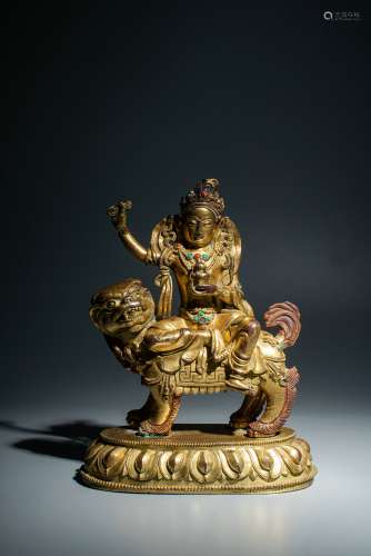 Qing Dynasty Bronze Gold Gilded Manjusri Bodhisattva Statue ...