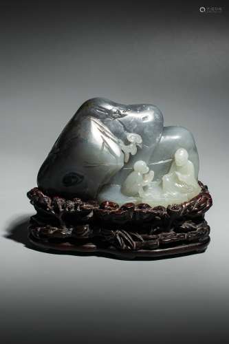 Qing Dynasty Hetian Jade Blue And White Porcelain Shanzi , C...