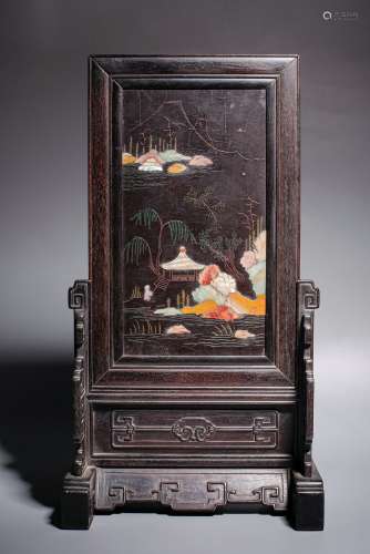 Qing Dynasty Zitan Rosewood Study Room Screen Inlaid With La...