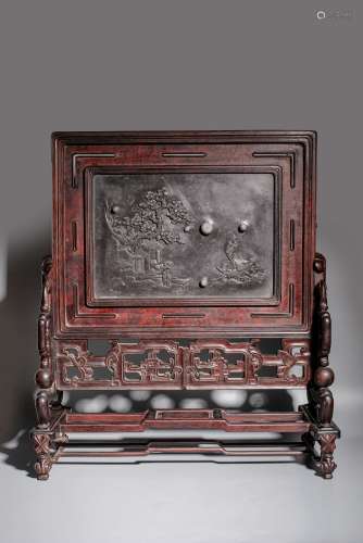 Qing Dynasty Rosewood Study Room Screen Inlaid With Qiyang S...