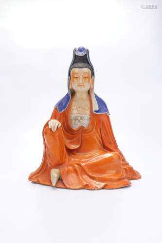 Famille Rose Porcelain Guanyin Sitting Statue, China