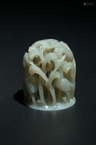 Qing Dynasty Hetian White Jade Hollowed Carving Top Of Furna...