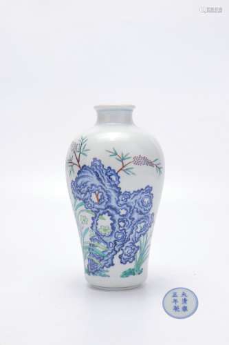 Yongzheng Period Doucai Porcelain Plum Bottle, China