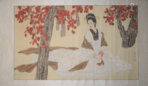 Wang Meifang - A Beautiful Woman - Silk Scroll