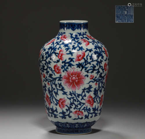 Qing Dynasty - Blue and White Alum Red Vase