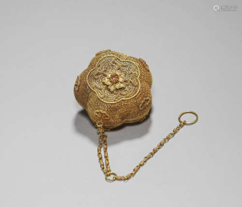 Qing Dynasty - Pure Gold Filigree Sachet