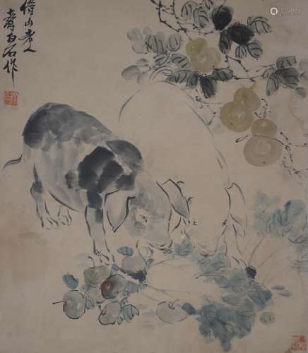 Qi Baishi - Harvest Painting - Paper Hanging Scroll