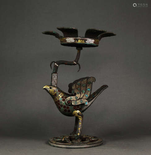 Warring States - Bronze  Gold and Silver Bird Lamp