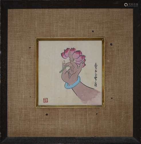 Feng Zikai - Holding Lotus in Hand - Paper Work