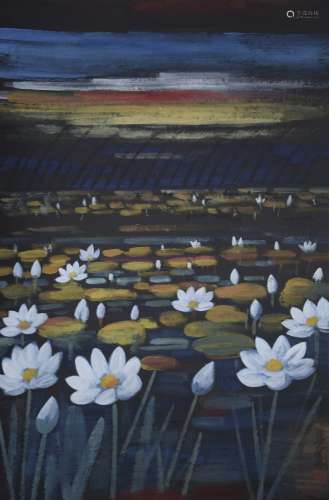 Lin Fengmian - Lotus Pond - Paper Hanging Scroll