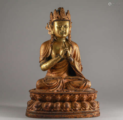 Ming Dynasty - A Gilt Bronze Statue of the Great Tathagata