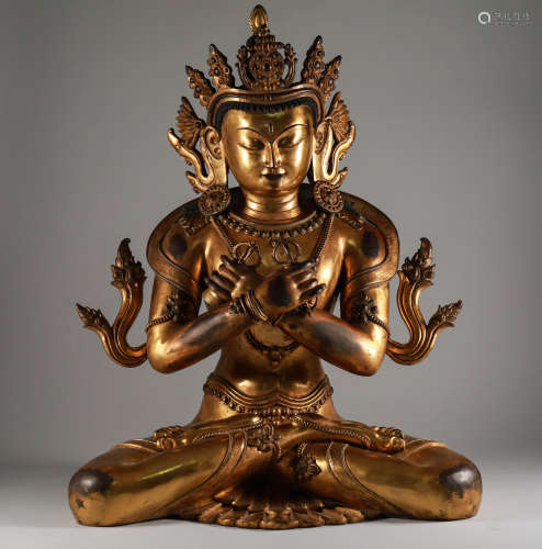 Qing Dynasty - A Gilt Bronze Seated Statue