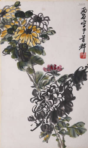 王铸九 菊 纸本镜片