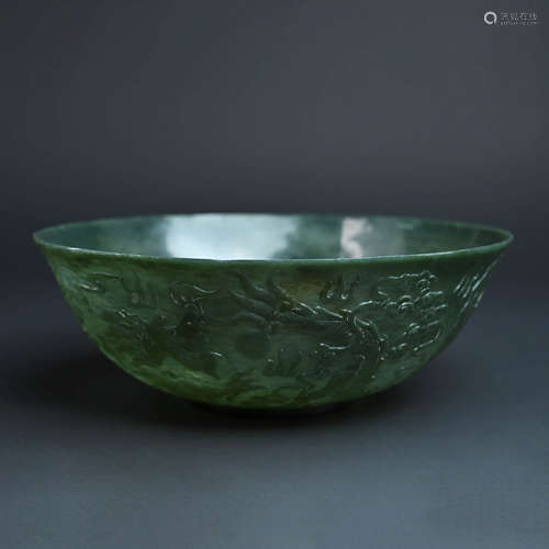 Spinach-green Jade Dragon Bowl