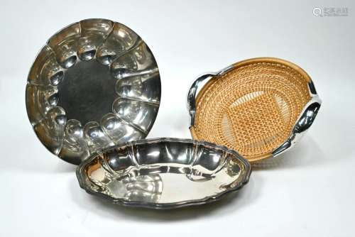 Two Continental silver bowls and basket