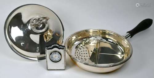 Silver-mounted strut-clock and ep chafing dish