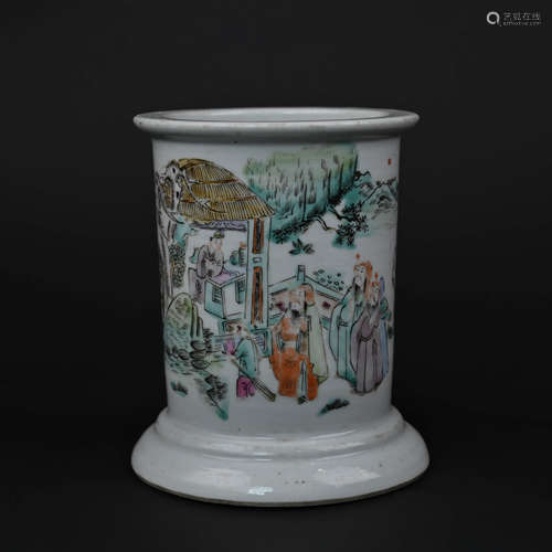 Famille Rose Figure Brush Pot