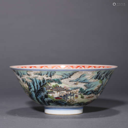 Famille Rose Landscape Bowl