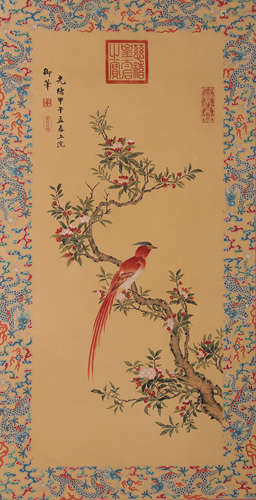 Chinese Flower and Bird Painting Hanging Scroll, Empress Dow...