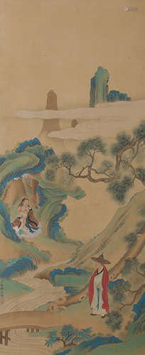 Chinese Figure of Arhat Painting Silk Scroll, Ding Yunpeng M...