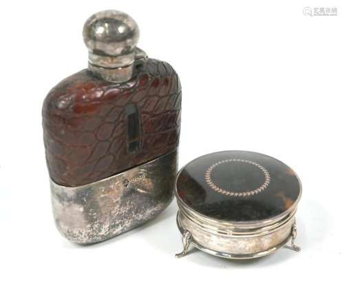 Victorian silver hip-flask and ring-box