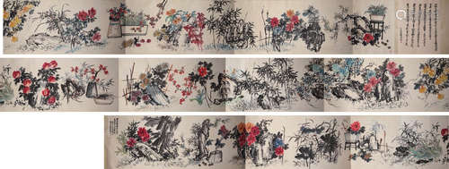 Chinese Flower Painting Hand Scroll, Wu Changshuo Mark