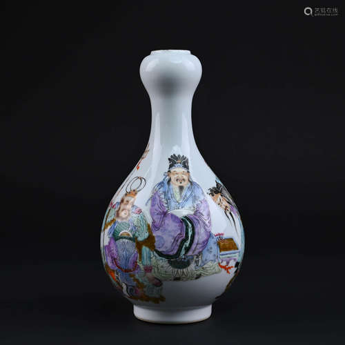 Famille Rose Figure Garlic-head Vase