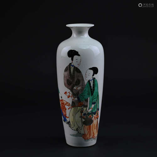 Famille Rose Figure Bottle Vase