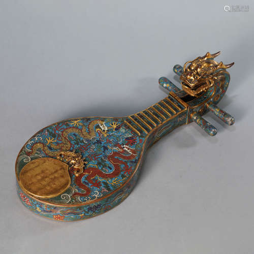 Bronze Cloisonne Enamel Dragon-head Lute