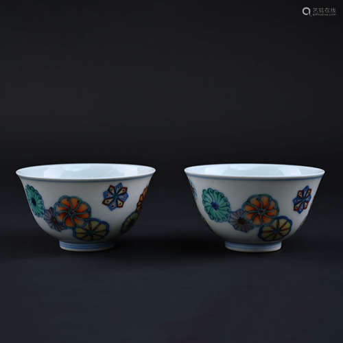 A Pair of Doucai Flower Cups