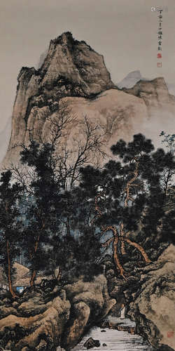 Chinese Landscape and Figure Painting, Paper Scroll Chen Sha...