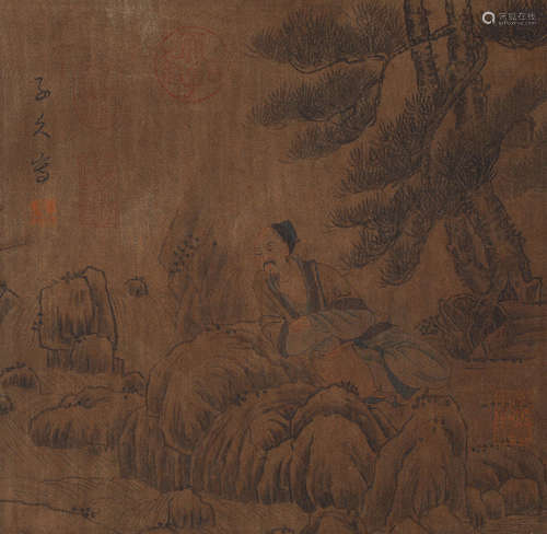 Chinese Figure of Painting on Silk, Huang Gongwang Mark