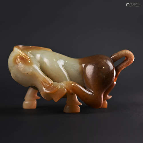 Russet and White Khotan Jade Horse Boulder