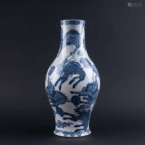 Blue and White Mythical Beast Vase