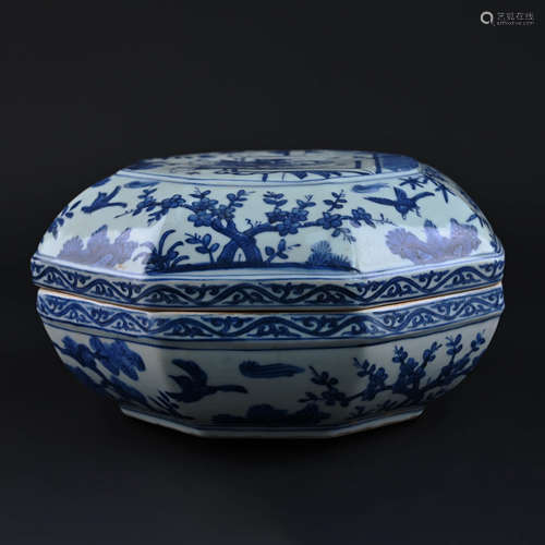 Blue and White Figure Octagonal Box