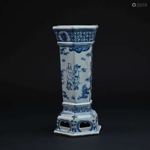 Blue and White Figure Hexagonal Candlestick