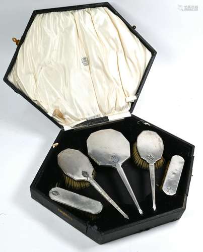 Cased six-piece silver brush set