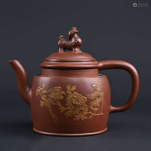 Gilt Phoenix and Inscription Zisha Teapot