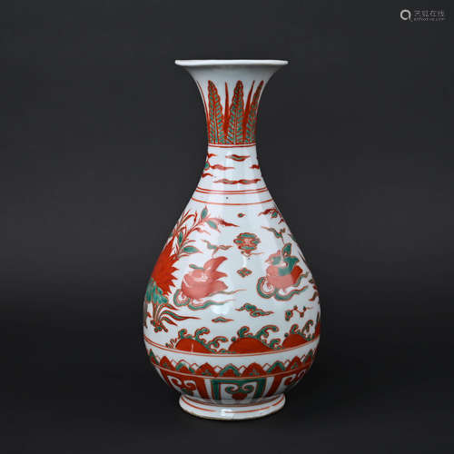 Red and Green Flower Yuhuchunping Vase